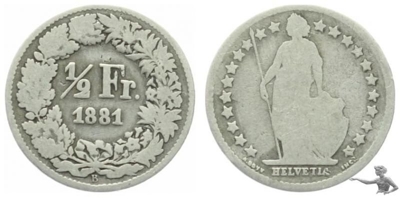 1/2 Franken 1881 B stehende Helvetia